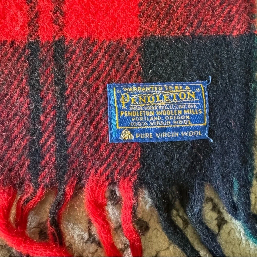 Vintage Pendleton 1960s Plaid Red 100% Virgin Wool Throw Blanket